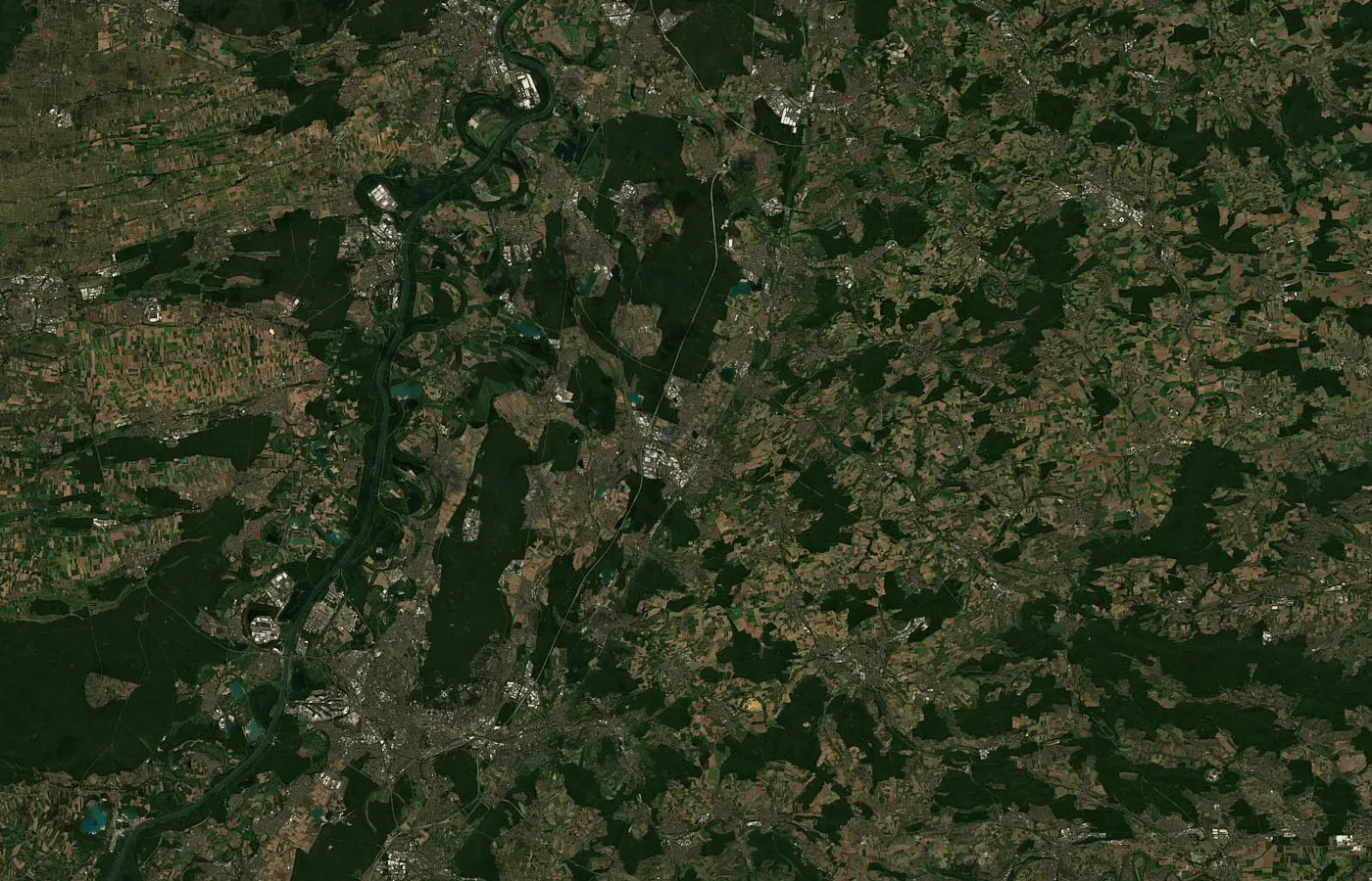 Satellitenbild der Region um Bruchsal